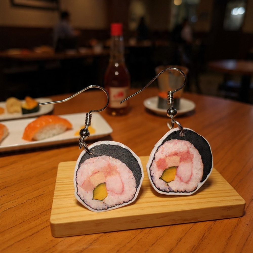 Handcrafted Sushi Roll Drop Earrings